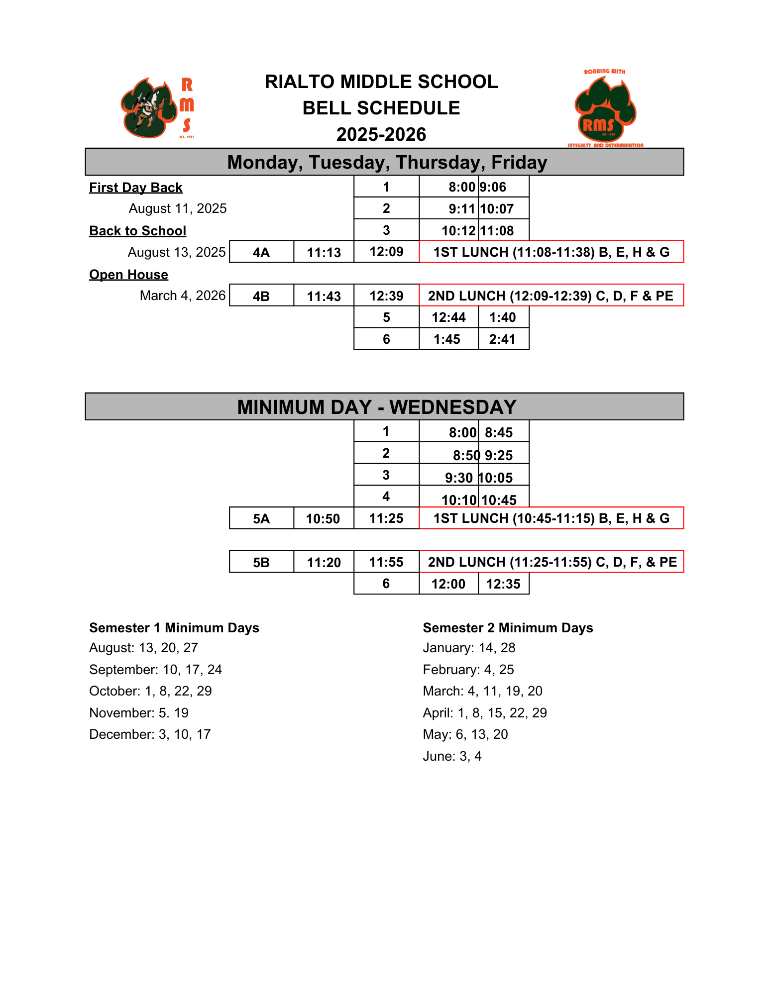 Bell Schedule